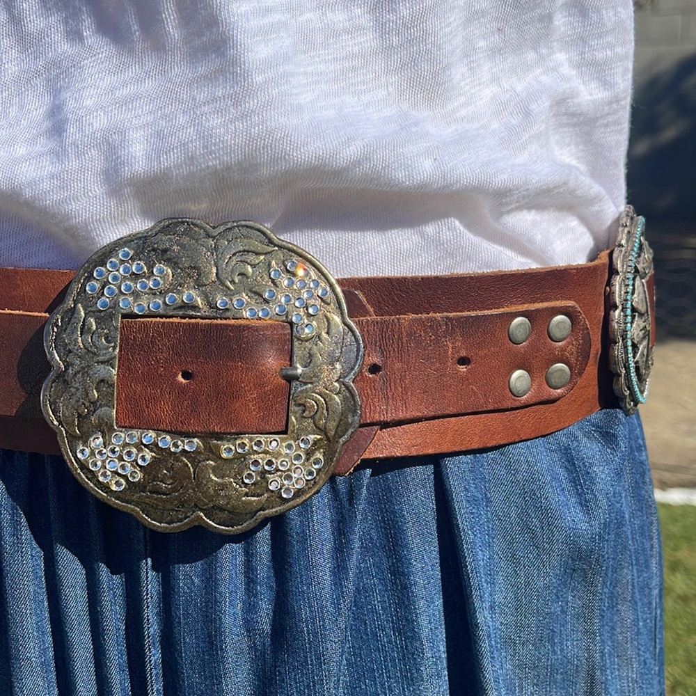 Leather belt with embellishment